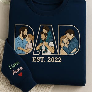 Custom Portrait Sweatshirt,Embroidered Dad Hoodie with Kid Portrait,Father Portrait Hoodie from Your Photo,Father&#39;s Day Gift,PAPA Hoodies