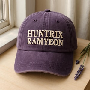 Embroidered Tiger Demon Hunter Vintage Hat, Kpop-Inspired Huntrix Style, Funny Derpy Tiger Embroidery, Anime Gifts for Fans