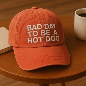 Bad Day To Be a Hot Dog Embroidered Washed Hat, Baseball hat, Summer hat, Funny trendy trucker snapback hat Fourth of July hat, 4th of July