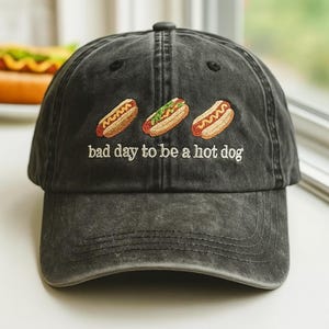 Hot Dog Embroidered Hat, Bad Day to Be a Hotdog Cap, Funny Retro Hotdog, Women&#39;s 4th of July Cap, Memorial Day Hat, Labor Day Cap