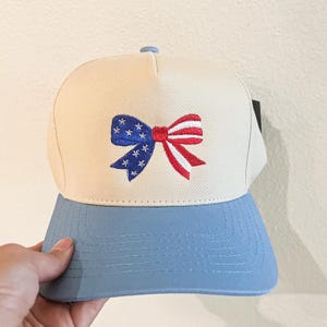 Bow Flag Hat, 4th of July Hat, Coquette Bow Hat, Grandmillenial Hat, Patriotic Summer