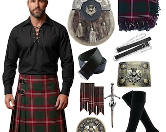 Herren Scottish Outfit Traditionelle Highland 10-teilige Distel Antique Hochzeit Kilt Set Angeboten in 50+ Tartans