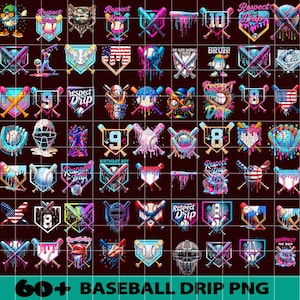 60+ Baseball Drip PNG Bundle | Ice Cream Waffle Home Plate| Baseball Player Sublimation Designs | Sprinkle Drip Clipart | Digital Download