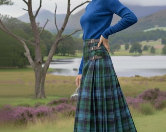Damen Tartan Karo Maxi Rock Scottish Highland Hohe Taille Wolllook Damenrock Vintage Cottagecore Mode Wird in über 50 Tartans angeboten