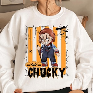 Desenho animado do Chucky PNG, sublimação fofa do Chucky para Halloween, clipart de personagem assassino de filme de terror, design de camiseta de boneca assustadora