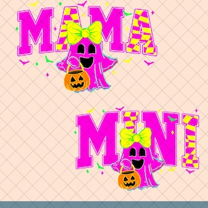CUSTOM Halloween Neon Mama Mini Png, Halloween Neon Checkered Png, Spooky Mama Png, Spooky Season Png, Halloween Cute Neon Ghost