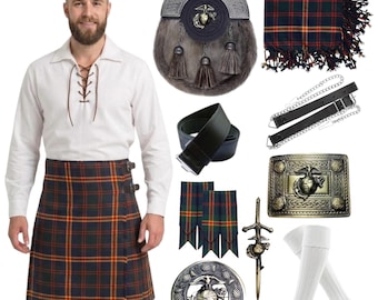 Herren Antique US Marine Tartan Kilt Set: Scottish 10-teiliges Hochzeitskilt-Outfit in mehr als 50 Tartans