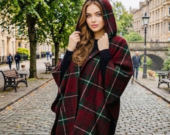 Damen Kapuzen Ruana Schal Scottish Highland Plaid Winter Wrap Decke Schal Bestes Geschenk für Sie in über 50 Tartans angeboten