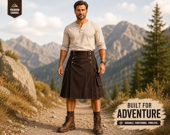 Herren brauner Gebrauchs-Kilt | Moderner Kilt Kilt Kilt | Perfektes Geschenk für Ihn | In verschiedenen Farben erhältlich