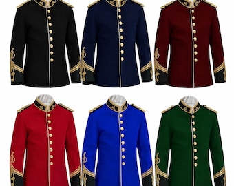 Herren-Zulu-Kriegskapellenjacke, britischer Paradeuniformmantel, viktorianischer Offiziersmantel, goldverzierte Tunika, Militärmantel, erhältlich in 6 Farben