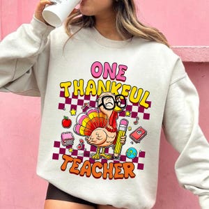 One Thankful Teacher Png, Teacher Thanksgiving Turkey Png, Preppy Fall Teacher Png, Cozy Autumn Teacher Png, Thanksgiving Gift Png