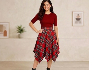 Schottischer Tartan Karierter Pixie Midi Rock Traditioneller Feen-Damen-Wollrock mit hoher Taille Angeboten in mehr als 50 Tartans