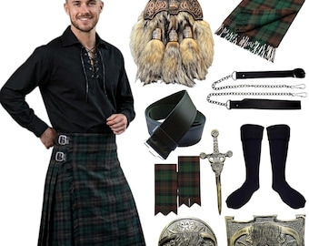 Herren Scottish Cow Cantle Antique Kilt Outfit Traditionelles Highland 10-teiliges Hochzeitskilt-Set in mehr als 50 Tartans angeboten