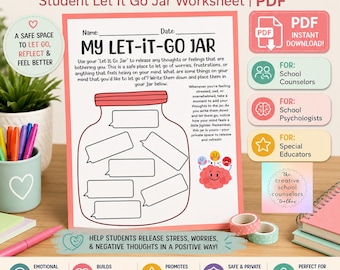 Social Emotional Learning: "Let It Go Jar" – Printable PDF Worksheet~ School Counseling, School Psychology, Social Work, ELED