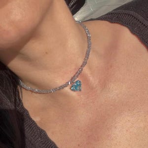 Aquamarine handmade heart choker, coquette jewellery, aquamarine necklace with heart, handmade, choker.