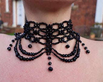 Victorian Gothic Black Crystal Choker, Vampire choker, Dark Romance Necklace, fast and free UK  Delivery, Statement Collar, Perfect Fit