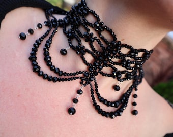 Victorian Gothic Black Crystal Choker, Vampire choker, Dark Romance Necklace, fast and free UK  Delivery, Statement Collar, Perfect Fit