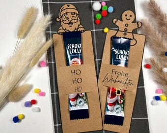 Christmas craft template for chocolate lollipop packaging | Printable gift idea for colleagues, employees, and friends | Christmas little gifts