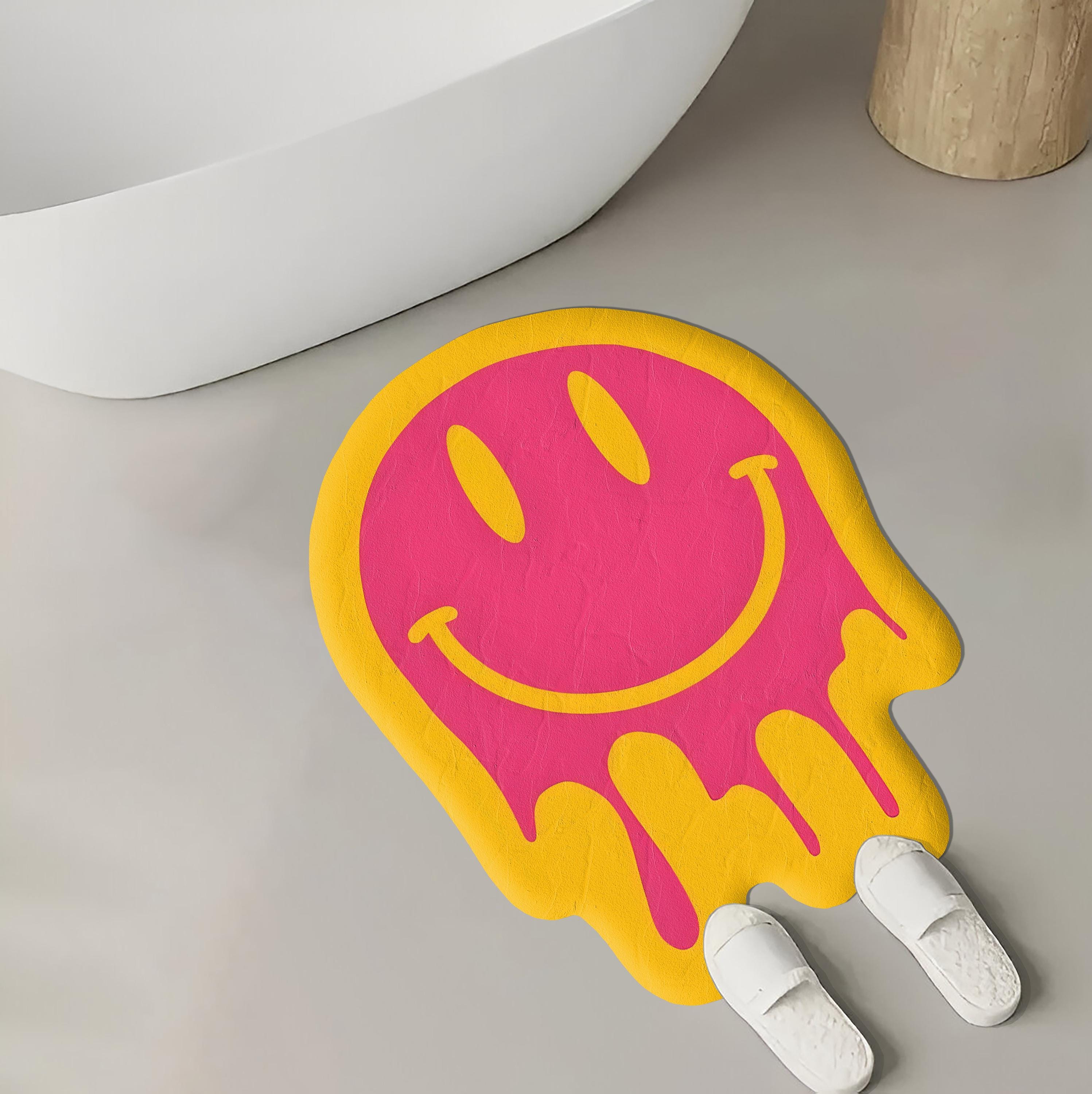 Drippy Smiley Face Rug – Add a splash of fun to your space with this funky, soft, and vibrant aesthetic carpet for trendy home decor!
