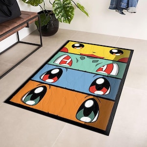 Alfombra para habitación infantil, alfombra de anime, alfombra de criatura de dibujos animados inspirada en fan art / alfombra colorida para decoración de anime y sala de juegos, alfombra de Eevee, alfombra de Vaporeon