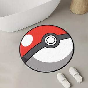Red & White Gamer Room Rug, Round Soft Carpet for Playful Spaces and Geeky Decor, Anime rug,Anime carpet, Japanese anime rug, Anime area rug