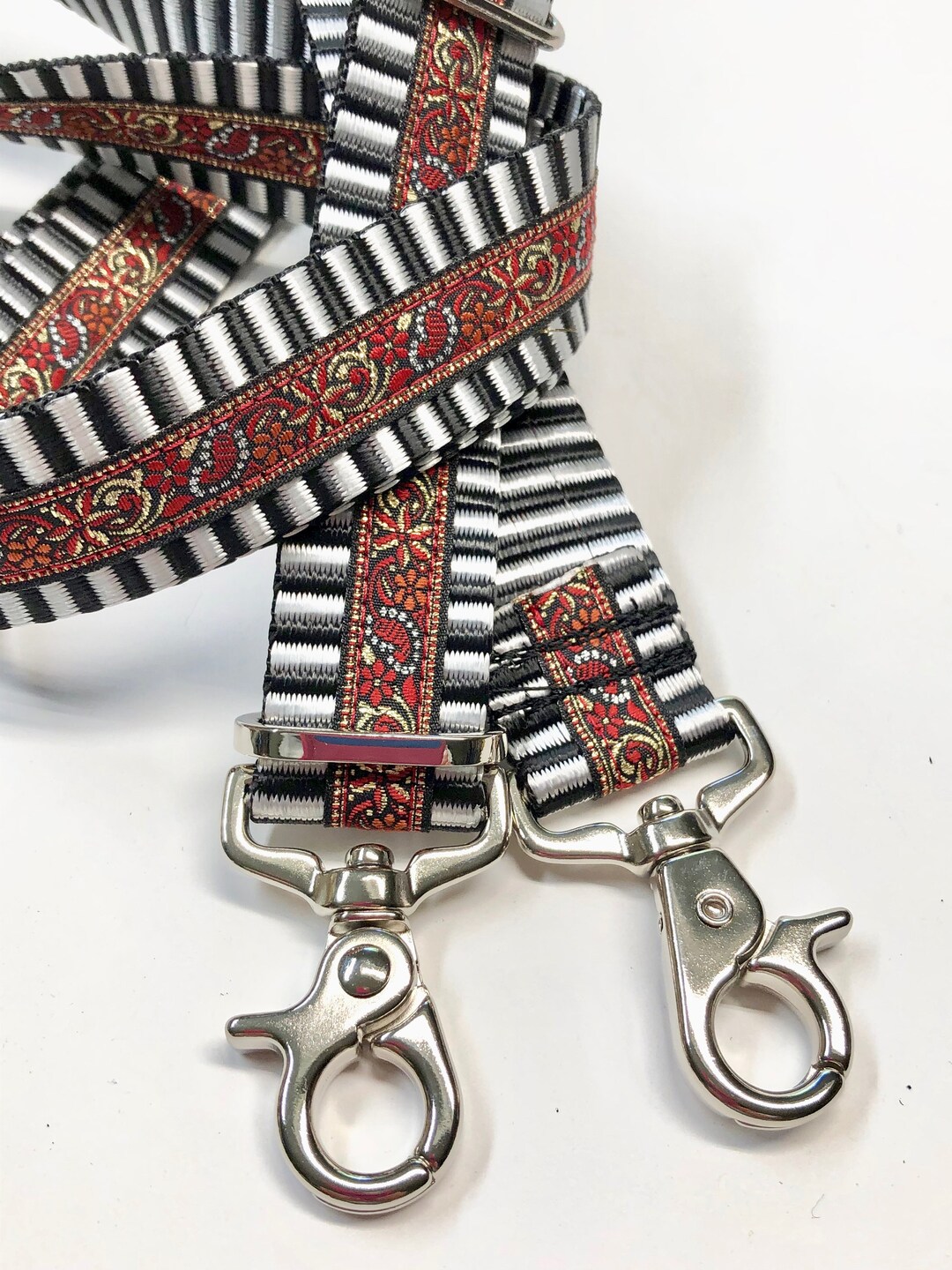 Guitar Style Purse Strap 1 Wide for Smaller Bags Red Floral Jacquard