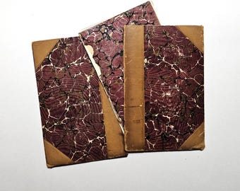 1800s  Antique Red Leather & Marbled Paper Book Covers