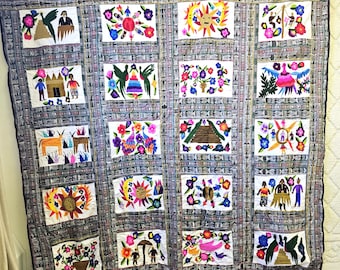 1990s Colorful Large Embroidered Wallhanging