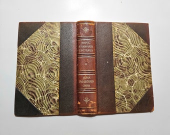 1897 Antique Book Covers - Leather & Green Marbled Paper