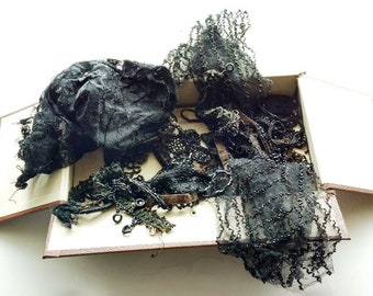 Antique Widow's Weeds Lace Trim Beads