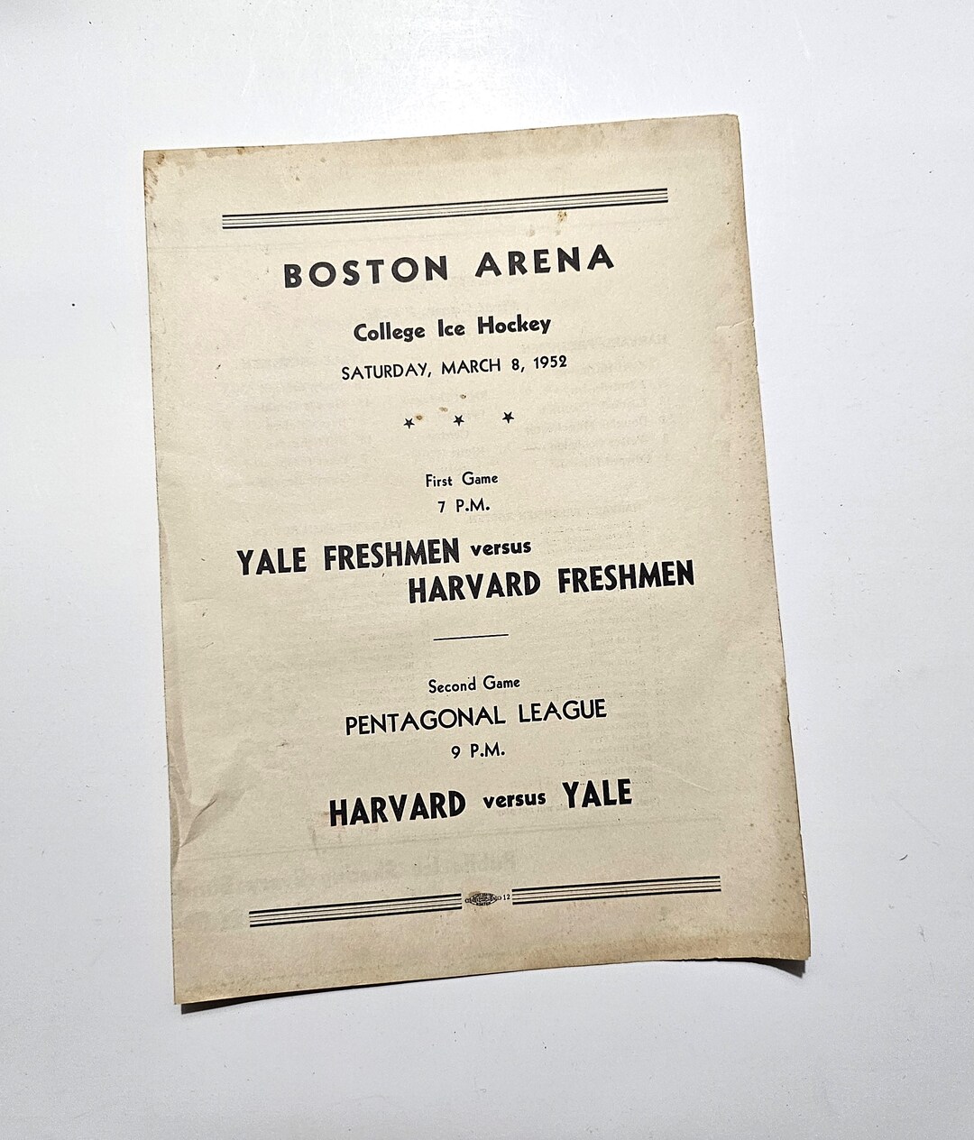 1952 Yale Harvard College Hockey Flyer Etsy