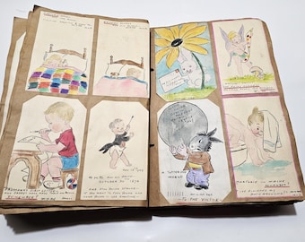 1939 Huge Vintage Album Full Of Original Art - West Point Officer Family