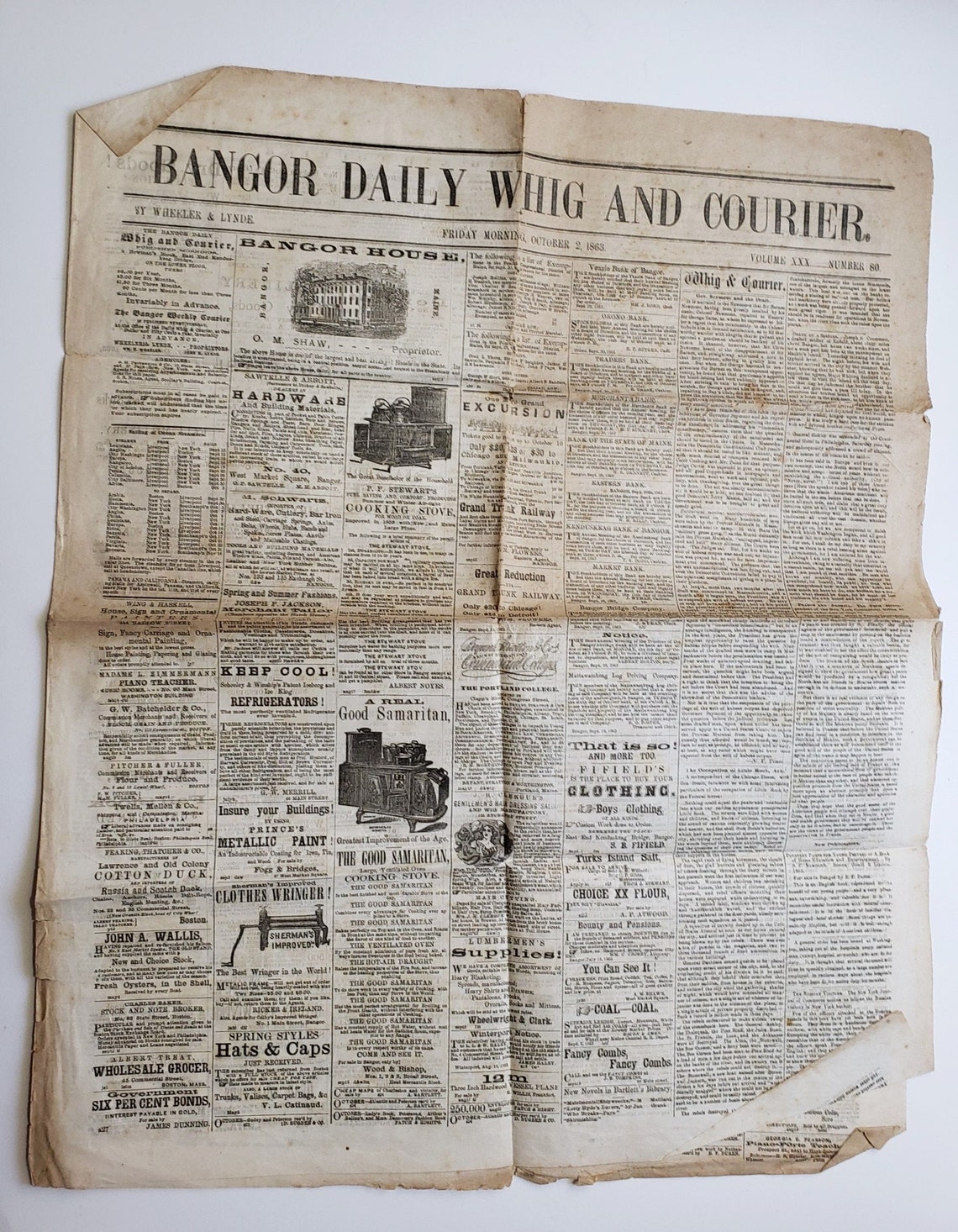 1861 Antique Newspaper Bangor Daily Whig And Courier Etsy