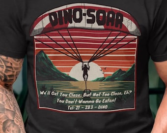 Dino Soar Parasailing Unisex T-Shirt - Jurassic Dinosaur Graphic Tee, Prehistoric Subtle Shirt, 90s Movie Gift Him Her, Park Merch Shirt