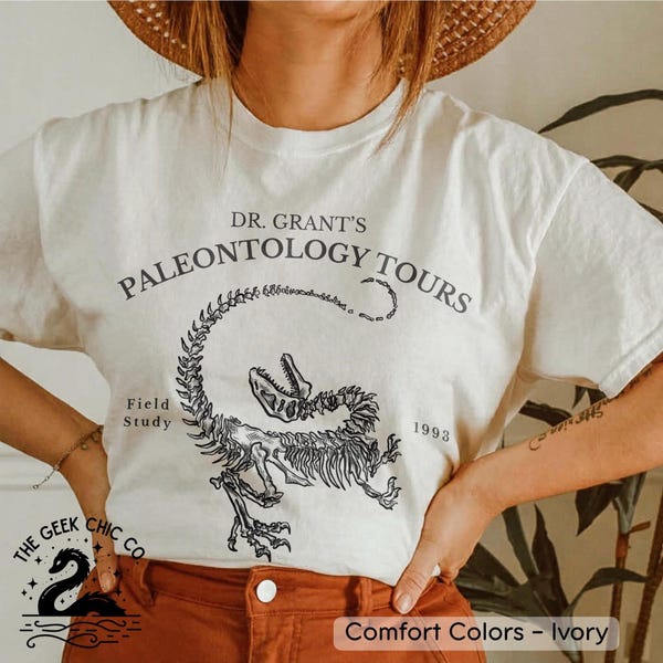 Camiseta Grant’s Paleontology Tours: produtos do filme Jurassic Park, presente de dinossauro