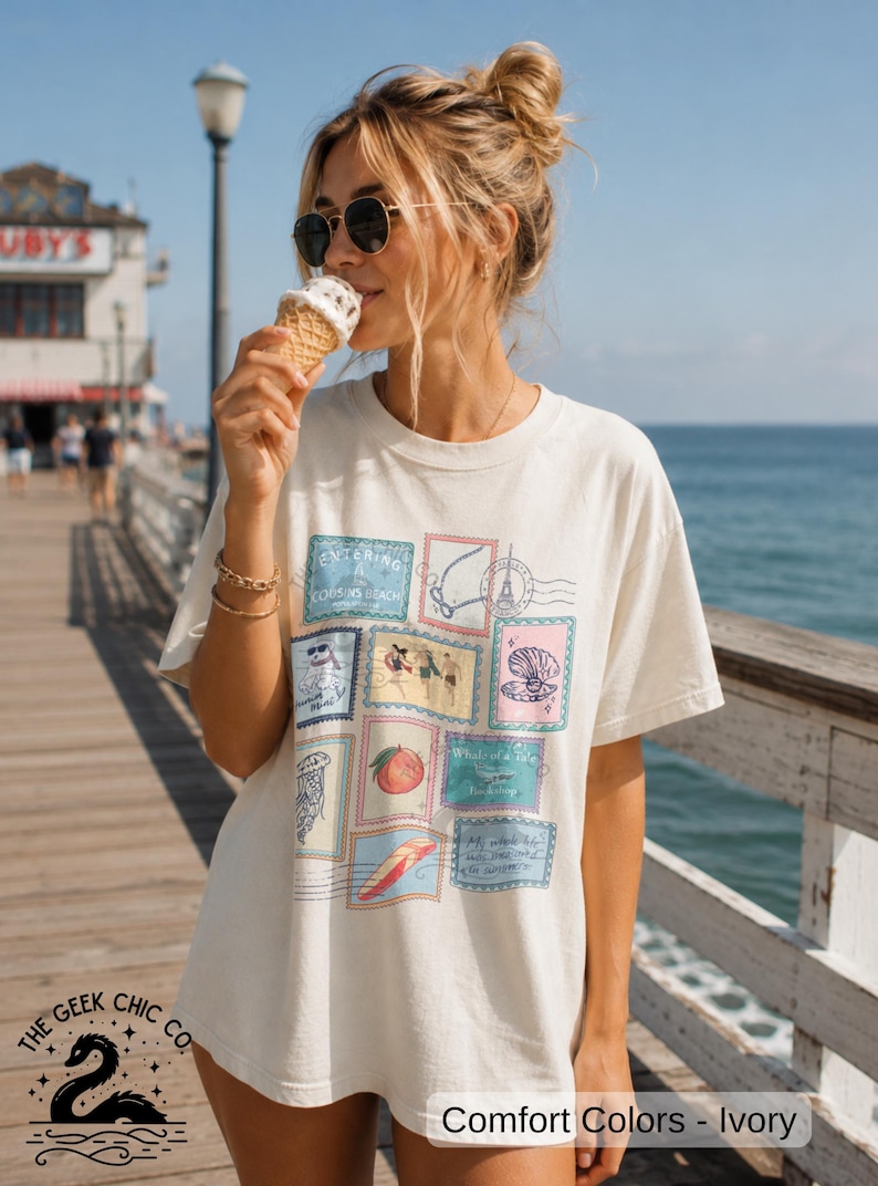 Sommaren jag blev vacker Vintage Stamp T-shirt: Kusiners strandtröja bild 5