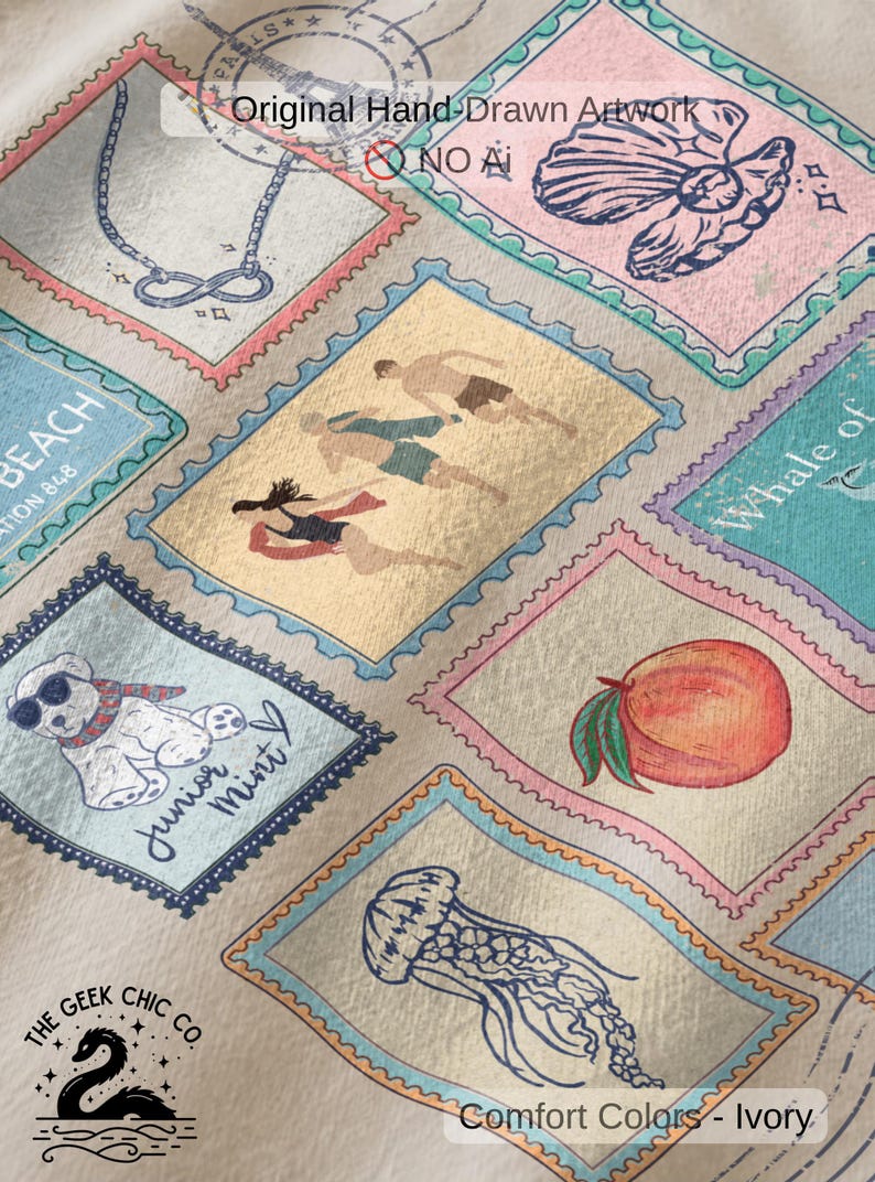 Sommaren jag blev vacker Vintage Stamp T-shirt: Kusiners strandtröja bild 2