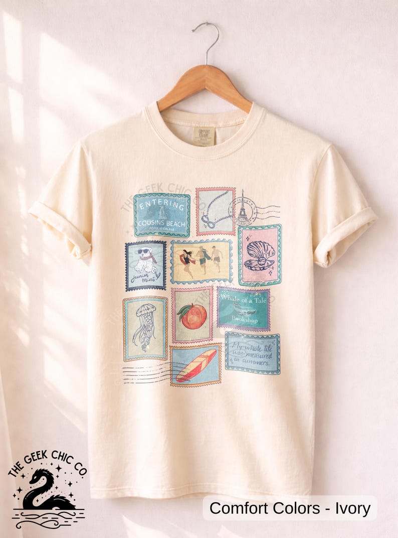 Sommaren jag blev vacker Vintage Stamp T-shirt: Kusiners strandtröja bild 6
