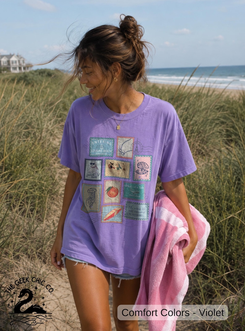 Sommaren jag blev vacker Vintage Stamp T-shirt: Kusiners strandtröja bild 1