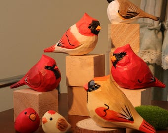 Handmade Wooden Bird Figurine, Bookshelf Decor, Hand Crafted Birds, Bird Lover Gift, Ecofriendly Wood Art, Northern Cardinal Sculpture