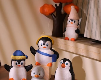 Handgemachte hölzerne Pinguinfigur, Dackel, handgefertigte Pinguine, Pinguinliebhabergeschenk, Bücherregaldekor, umweltfreundliches Spielzeug