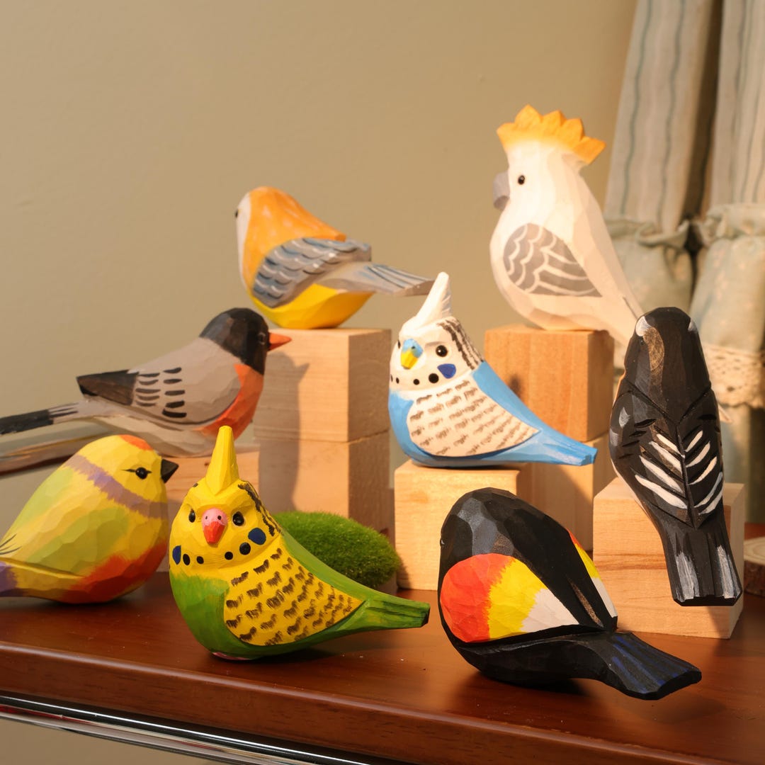 Handmade Wooden Bird Figurine, Bookshelf Decor, Hand Crafted Birds ...