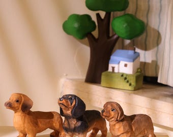 Handmade Wooden Dog Figurine, Dachshund, Hand Crafted Dogs, Dog Lover Gift, Domestic animals, Bookshelf Decor, Eco Friendly Toys