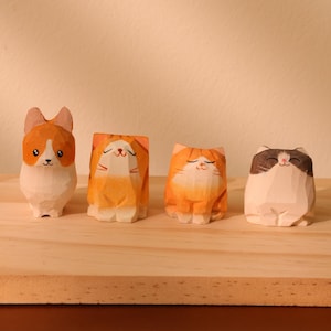 Hand Made Wooden Cat, Unique Cat Ornament, Hand Craft Wood Art, Mother&#39;s Day Gift ,Hand-Carved Figurine, Eco-Friendly Decor, Corgi, Cats