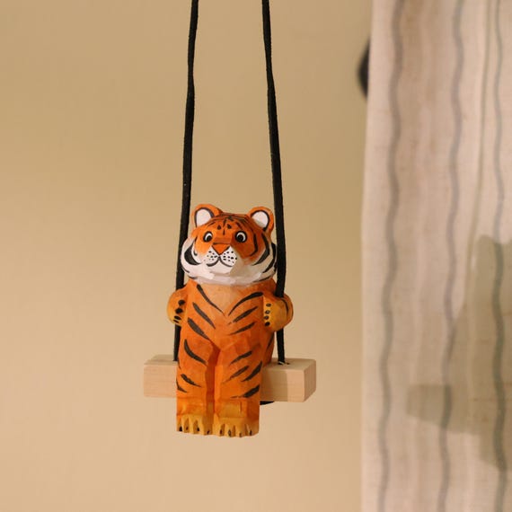 Handmade Wooden Tiger Ornament, Hand Crafted Tiger, Home Decor, Christmas Ornament, Artisan TigerDecor, Ecofriendly Wood Art