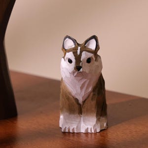 Handmade Wooden Wolf and Bear Figurine, Hand Crafted Wolf and Bear, Tree Statue, Bookshelf Decor, Nature Lover Gift, Tabletop Decoration
