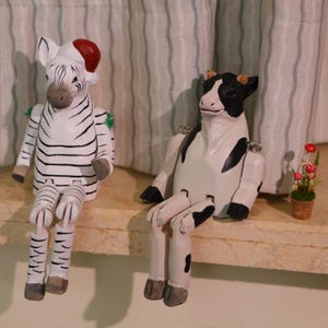 Handmade Wooden Zebra and Cow Figurines, Carving Animal Sculpture, Bookshelf Decor,  Nature Lover Gift, Artisan Animal Decor