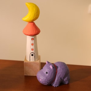 Handmade Wooden Hippo Figurine, Hippo Statue, Bookshelf Decor, Hand Crafted Hippo, Nature Lover Gift, Tabletop Decoration