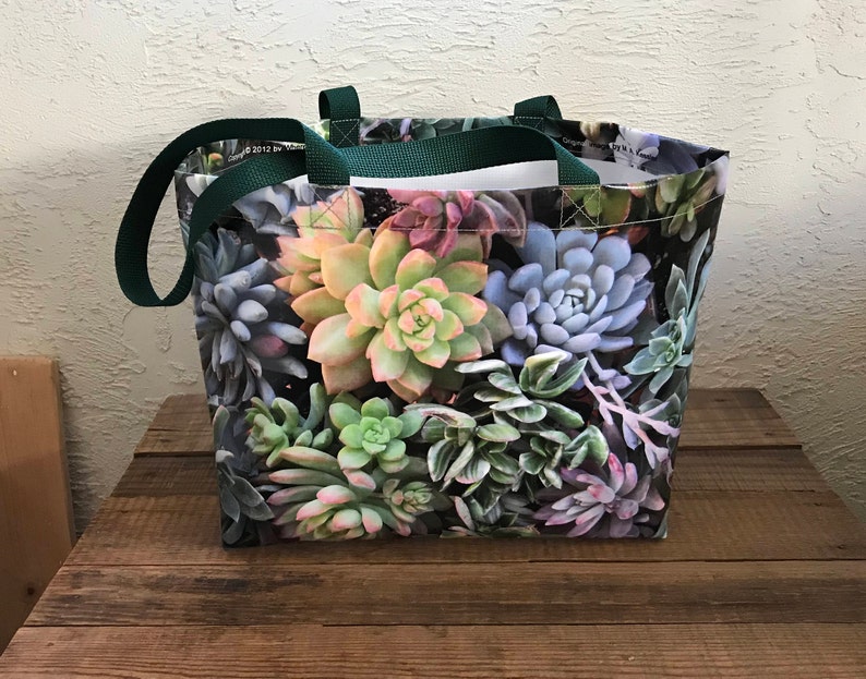 Assorted Succulents Large Vinyl Tote Bag Different image on each side