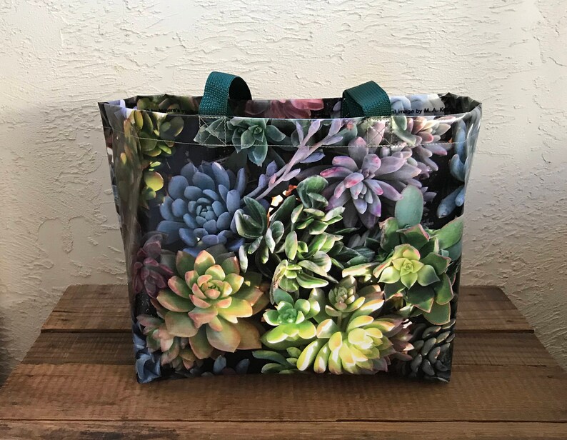 Assorted Succulents Large Vinyl Tote Bag Different image on each side